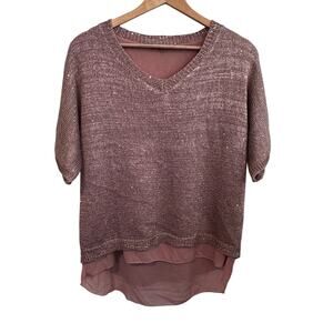 Sioni Pink Layered Sequin Knit Top Women’s Medium